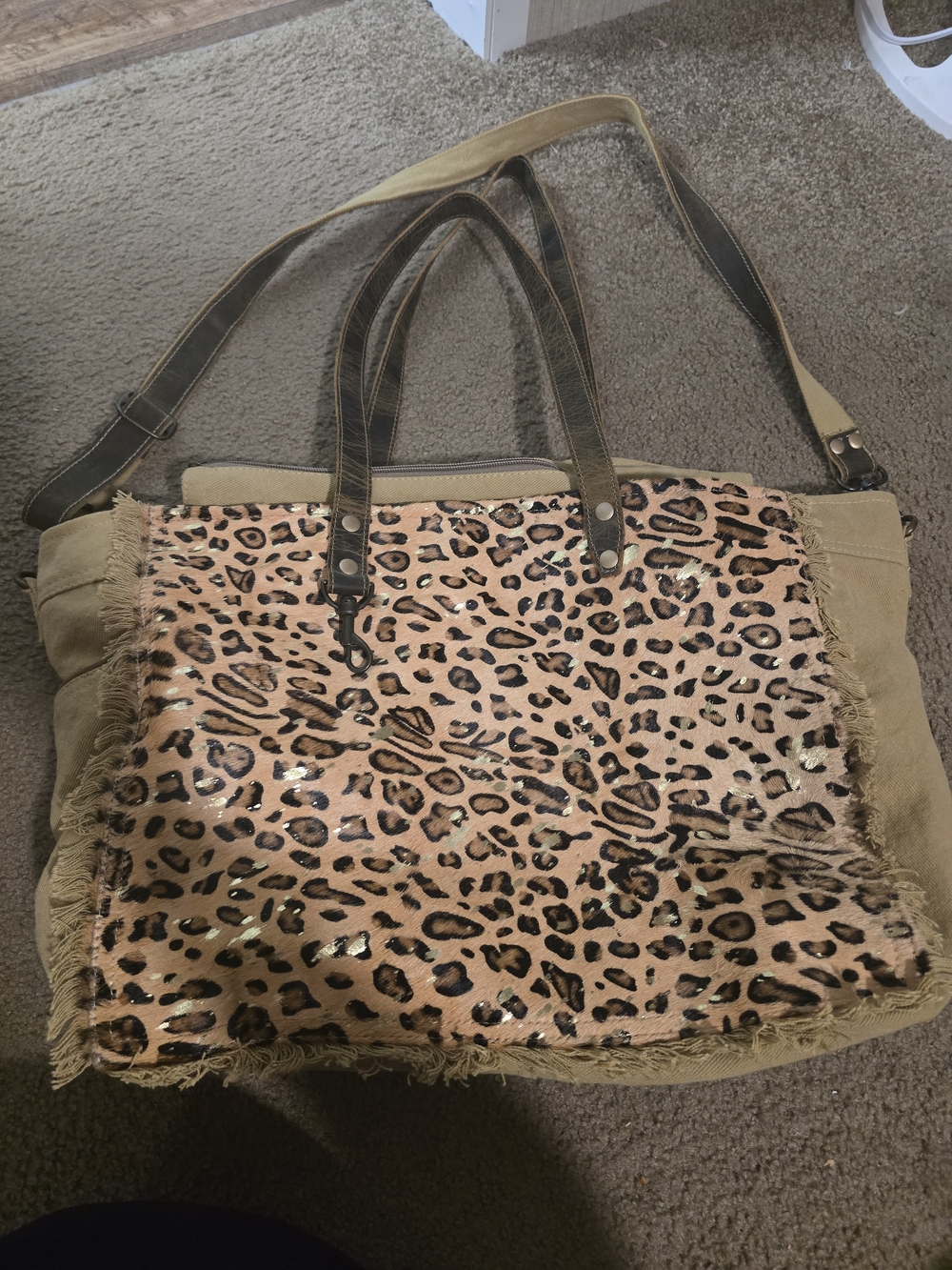 Myra Bag Leopard Print Canvas Tote Bag in Tan